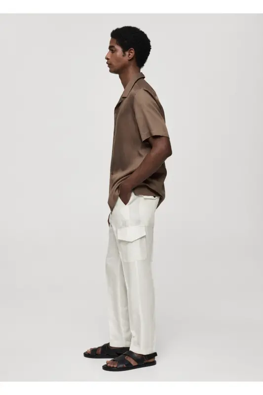 Linen Blend Cargo Trousers - Off White - 4