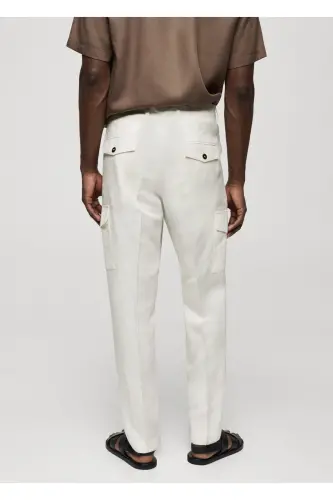 Linen Blend Cargo Trousers - Off White - 7