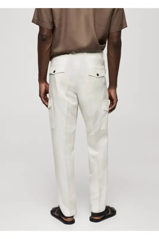 Linen Blend Cargo Trousers - Off White - 7