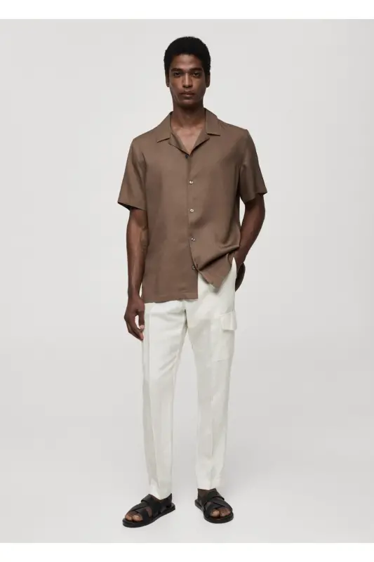 Linen Blend Cargo Trousers - Off White - 8