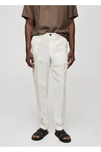 Linen Blend Cargo Trousers - Off White - 9
