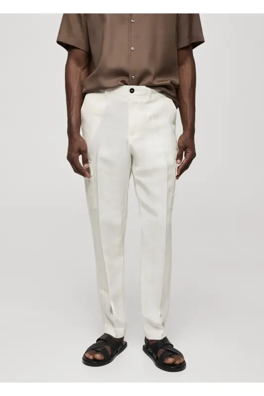 Linen Blend Cargo Trousers - Off White - 9