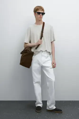 Linen-blend contrast knit t-shirt-GRAY - 1