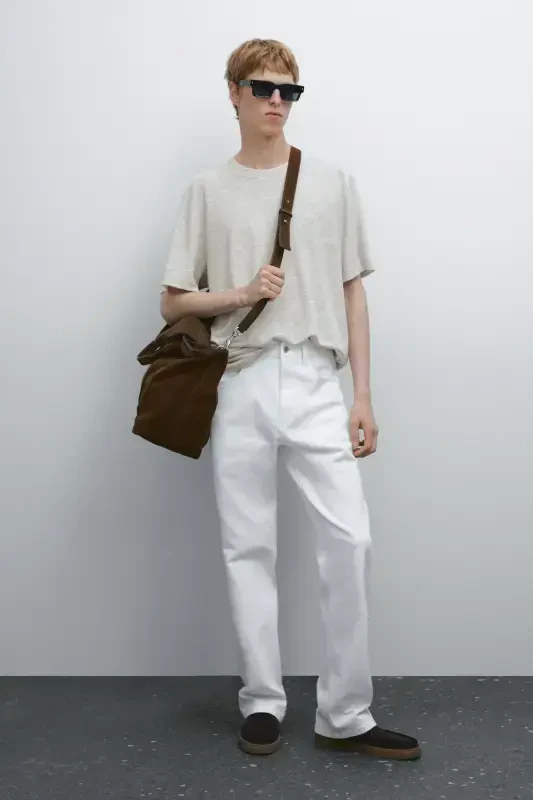 Linen-blend contrast knit t-shirt-GRAY - 1