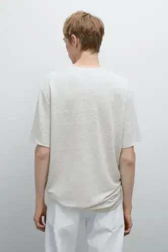 Linen-blend contrast knit t-shirt-GRAY - 3