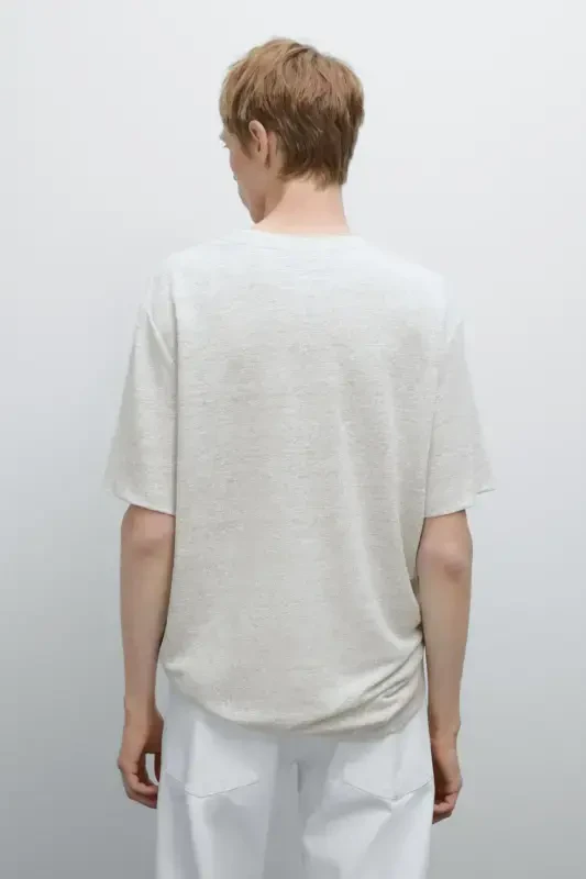 Linen-blend contrast knit t-shirt-GRAY - 3