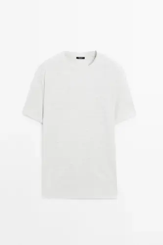 Linen-blend contrast knit t-shirt-GRAY - 5