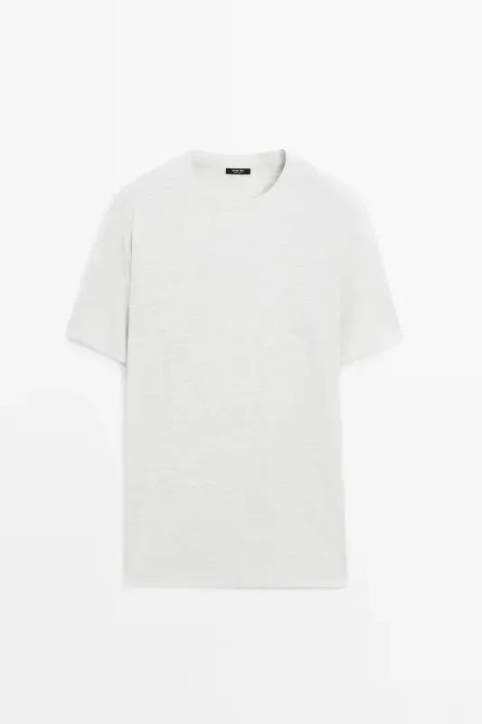 Linen-blend contrast knit t-shirt-GRAY - 5