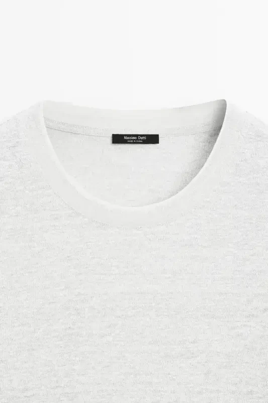 Linen-blend contrast knit t-shirt-GRAY - 6