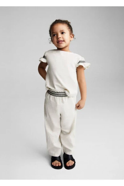 Linen Blend Elastic Waist Pants - MANGO BABY