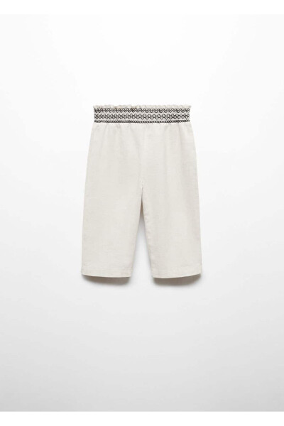 Linen Blend Elastic Waist Pants - 3