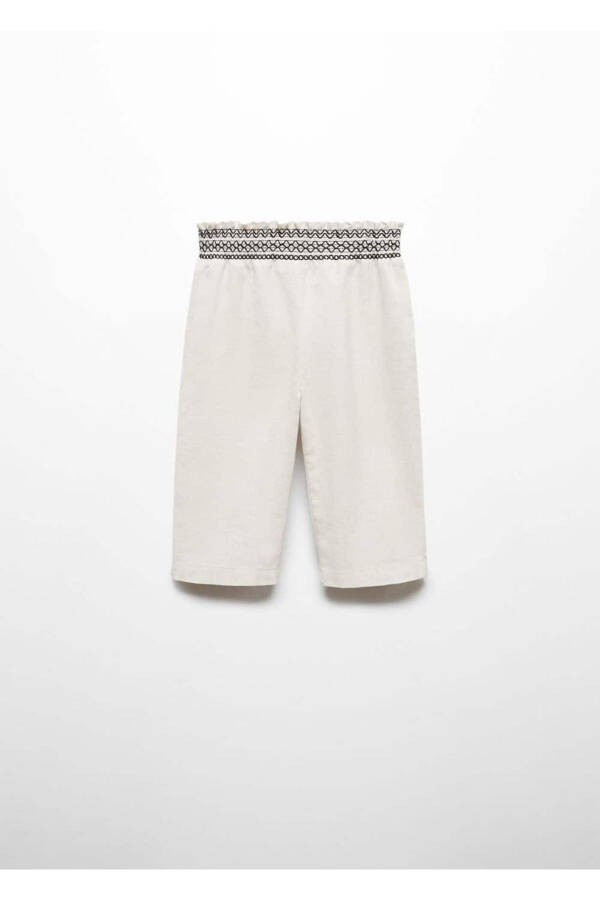 Linen Blend Elastic Waist Pants - 3