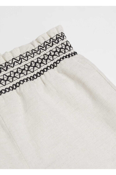 Linen Blend Elastic Waist Pants - 4