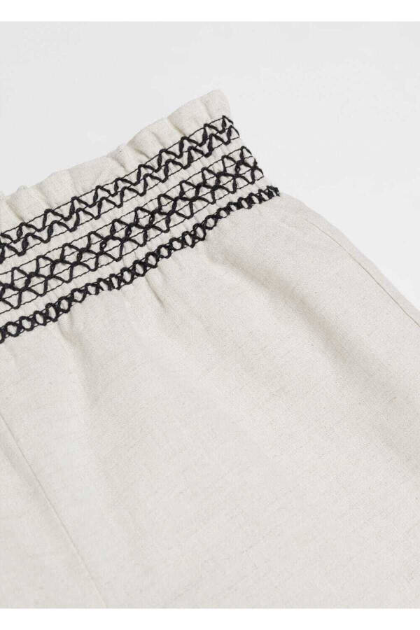 Linen Blend Elastic Waist Pants - 4