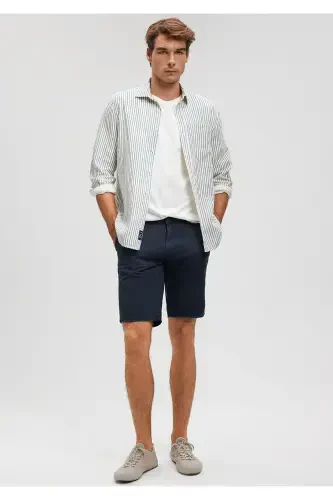 Linen Blend Navy Chino Shorts 0436187705 - 1
