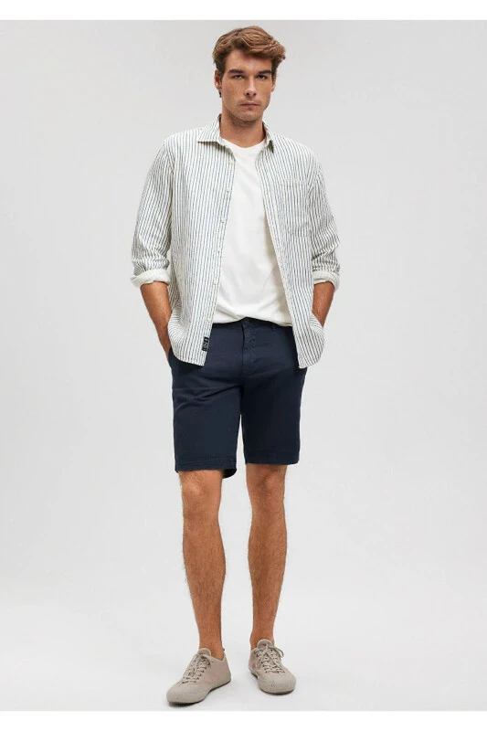 Linen Blend Navy Chino Shorts 0436187705 - MAVI
