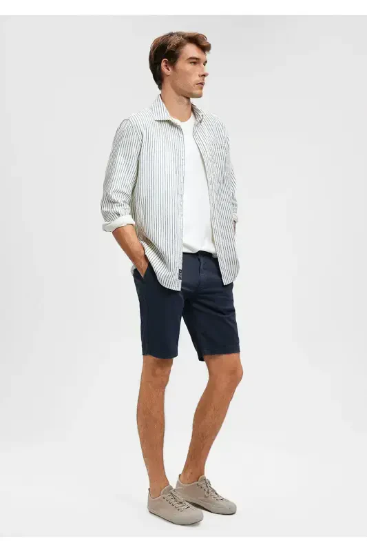 Linen Blend Navy Chino Shorts 0436187705 - 2