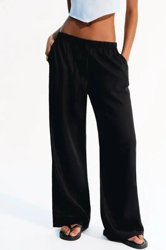 Linen-blend pants with an elastic waistband. - 3