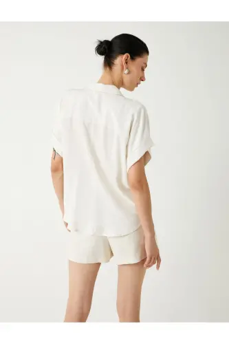 Linen Blend Shirt Short Sleeve Single Pocket Detail - 4