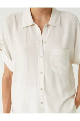 Linen Blend Shirt Short Sleeve Single Pocket Detail - 5