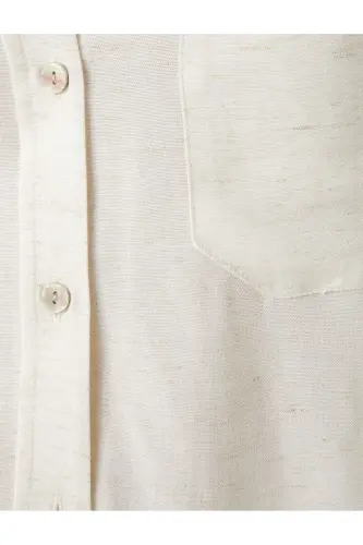 Linen Blend Shirt Short Sleeve Single Pocket Detail - 6