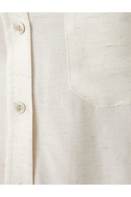 Linen Blend Shirt Short Sleeve Single Pocket Detail - 6