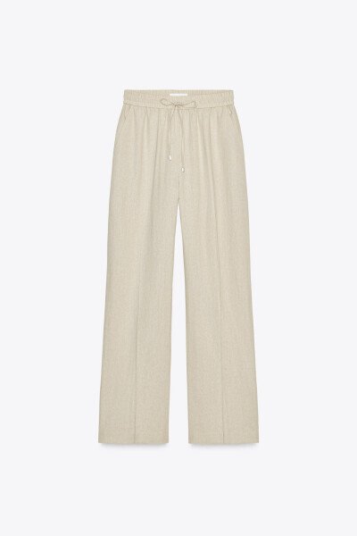 LINEN BLEND STRAIGHT LEG PANTS-Light beige - MODAZONE (1)