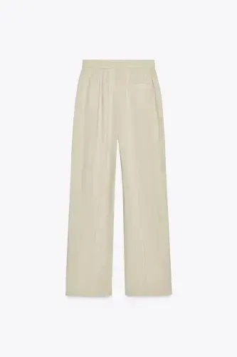LINEN BLEND STRAIGHT LEG PANTS-Light beige - 5
