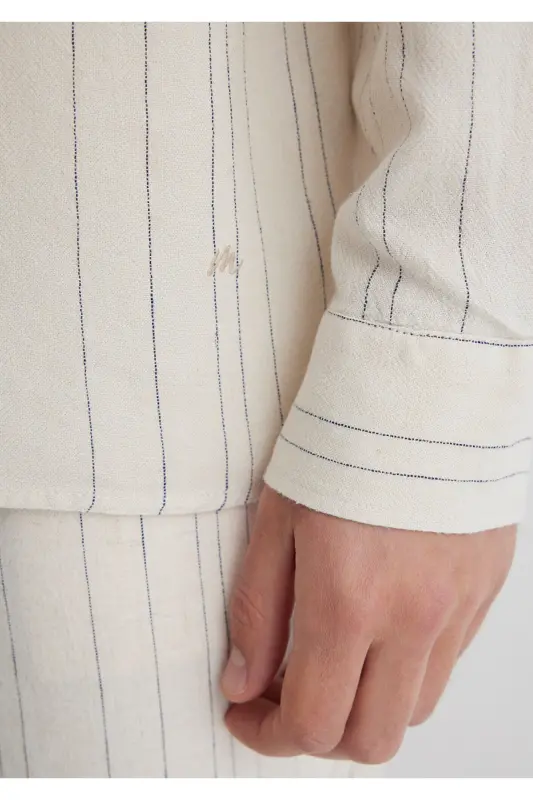 Linen Blend Striped Beige Regular Fit Shirt / N - 6