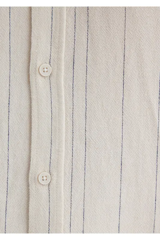 Linen Blend Striped Beige Regular Fit Shirt / N - 7