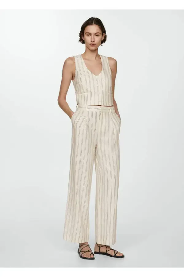 Linen Blend Striped Pants - 2