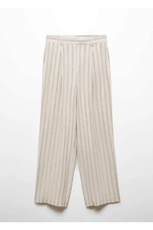 Linen Blend Striped Pants - 3