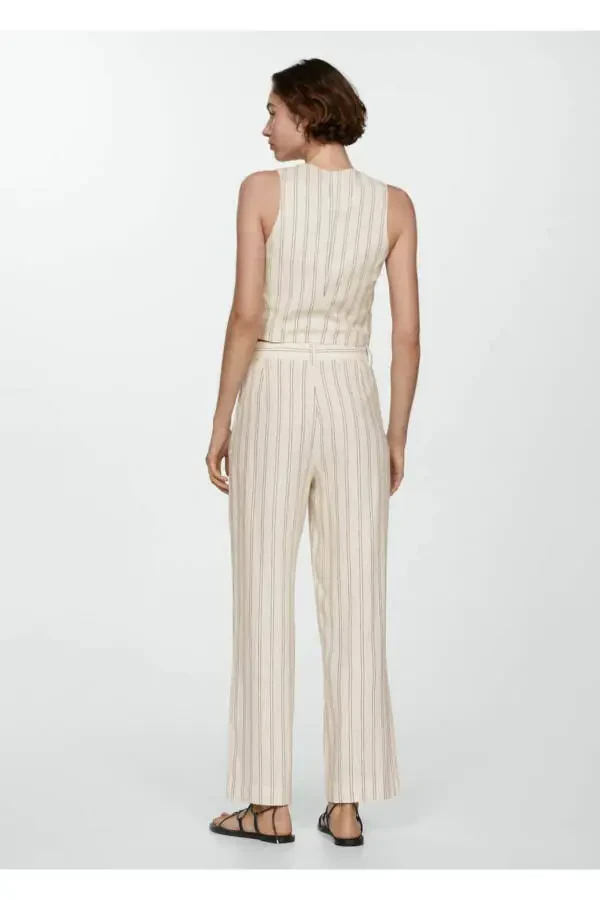 Linen Blend Striped Pants - 4
