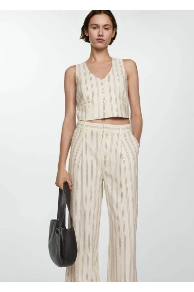 Linen Blend Striped Pants - 5