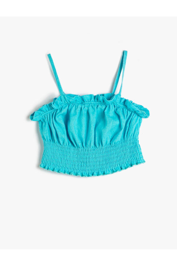 Linen crop top, with straps, frills and ruched details. - 4