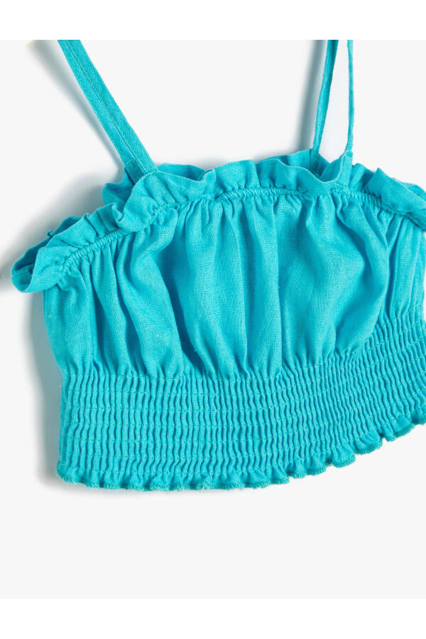 Linen crop top, with straps, frills and ruched details. - 6