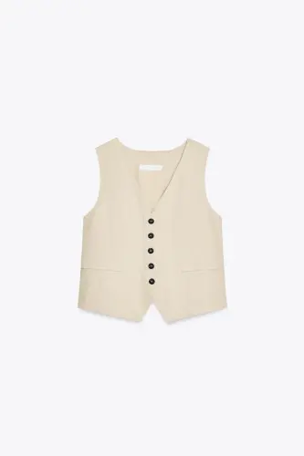 LINEN DETAIL TAILORED VEST-Light beige - MODAZONE (1)