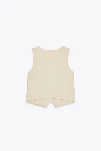LINEN DETAIL TAILORED VEST-Light beige - 3
