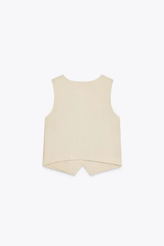 LINEN DETAIL TAILORED VEST-Light beige - 3
