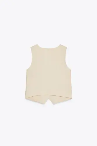 LINEN DETAIL TAILORED VEST-Light beige - 4