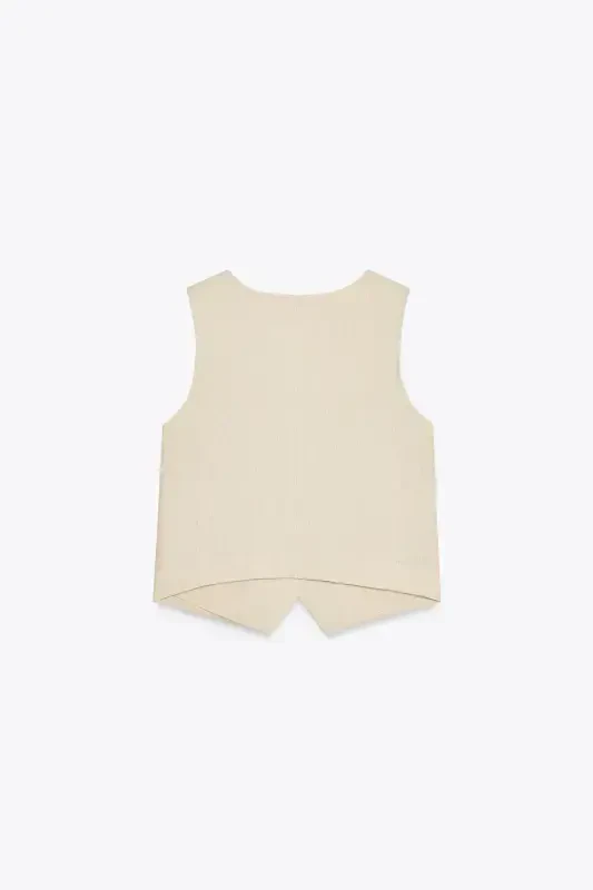 LINEN DETAIL TAILORED VEST-Light beige - 4