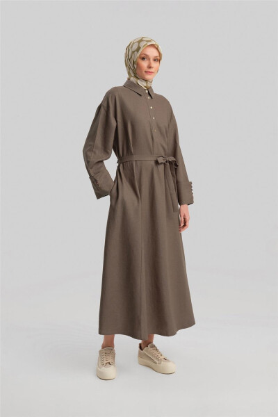 Linen dress, thick sleeves, 24Y9830 Dark Vison - 1