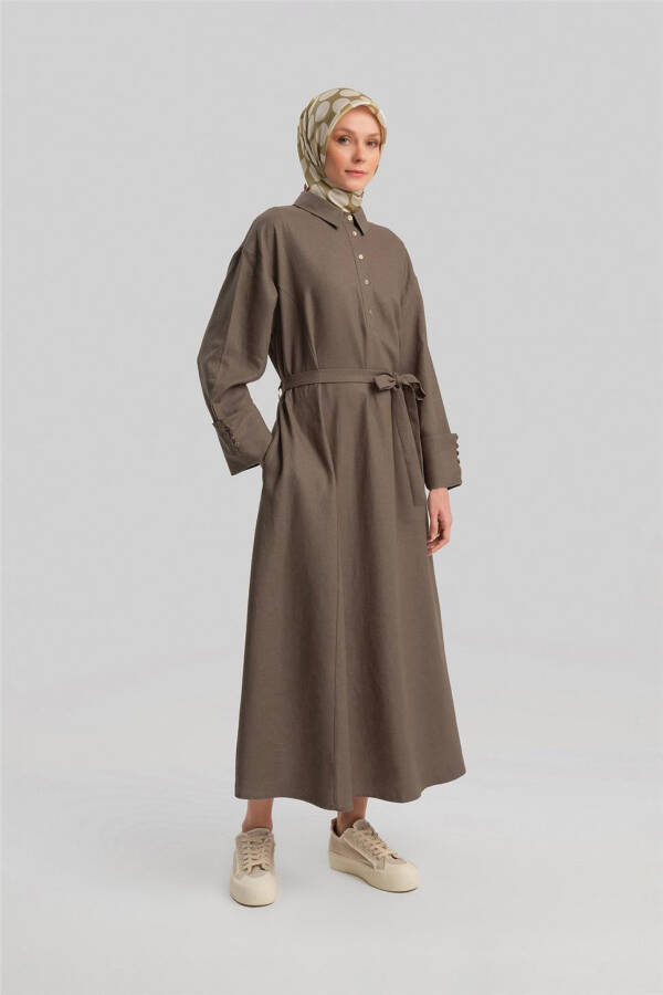 Linen dress, thick sleeves, 24Y9830 Dark Vison - 1