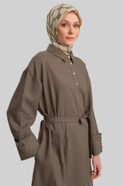 Linen dress, thick sleeves, 24Y9830 Dark Vison - 10