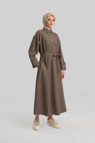 Linen dress, thick sleeves, 24Y9830 Dark Vison - 2