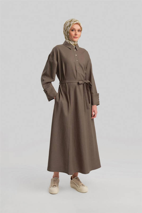 Linen dress, thick sleeves, 24Y9830 Dark Vison - 3