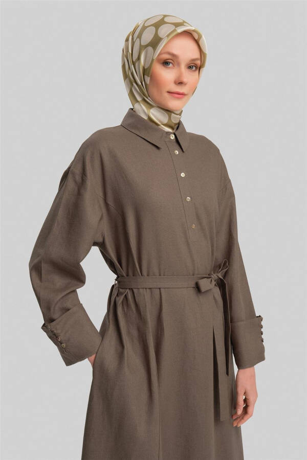 Linen dress, thick sleeves, 24Y9830 Dark Vison - 4