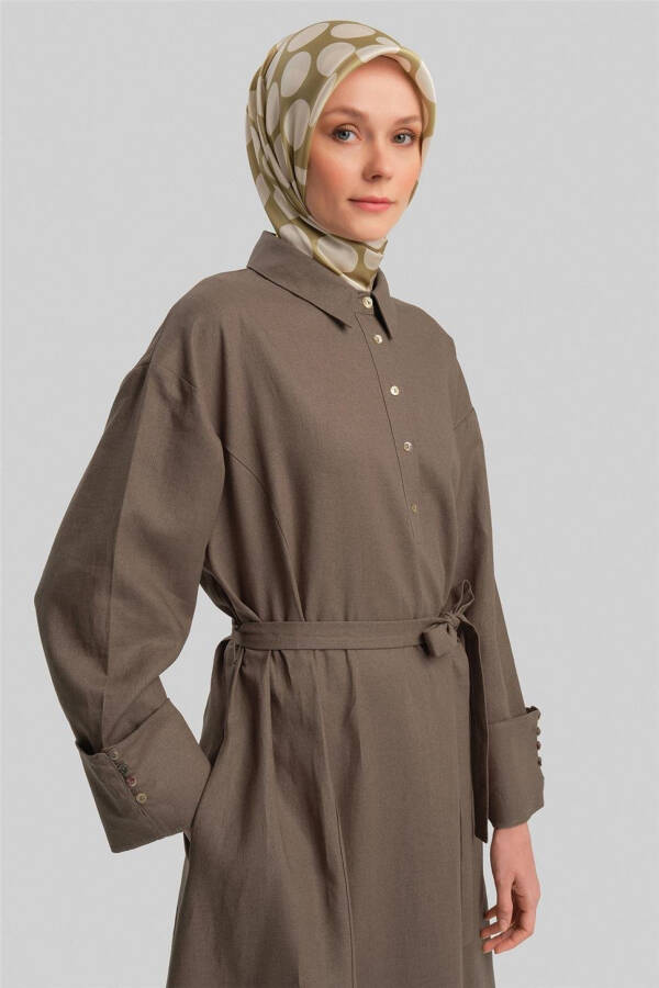 Linen dress, thick sleeves, 24Y9830 Dark Vison - 5