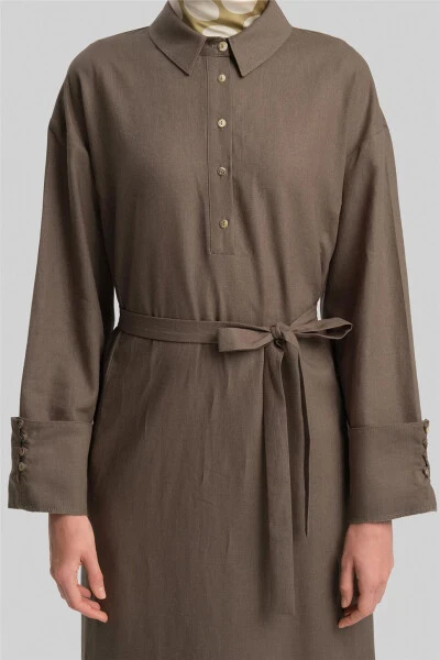 Linen dress, thick sleeves, 24Y9830 Dark Vison - 6