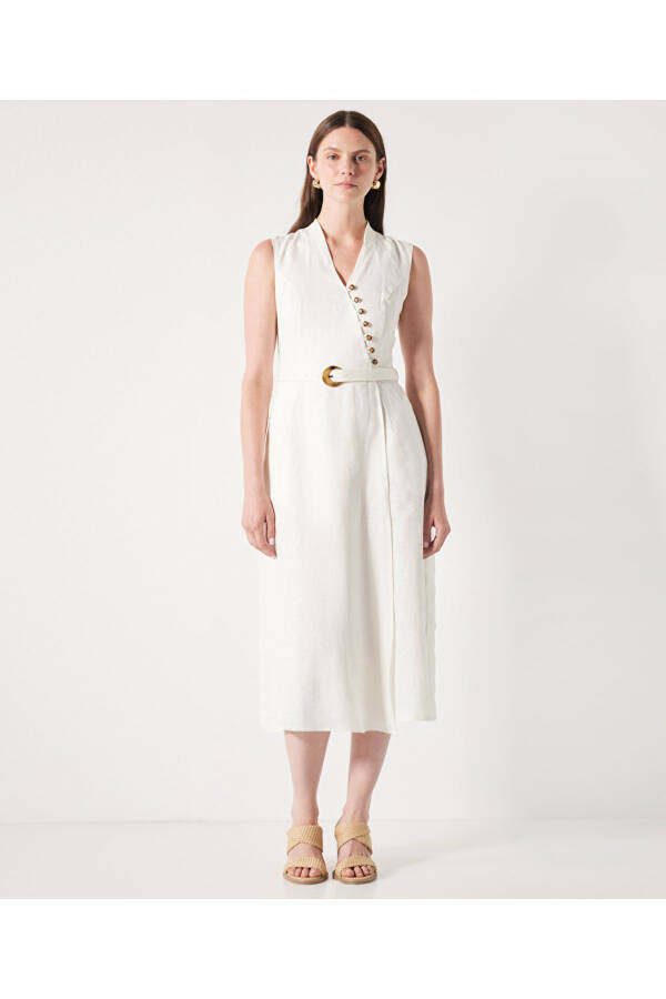 Linen dress with button accents - 1